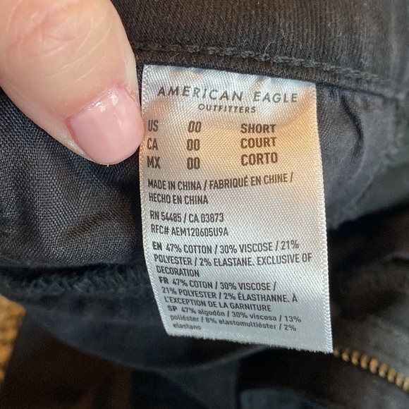 American Eagle Next Level Stretch Black Skinny Jeans Size 00 Short- Like New - Picture 10 of 12